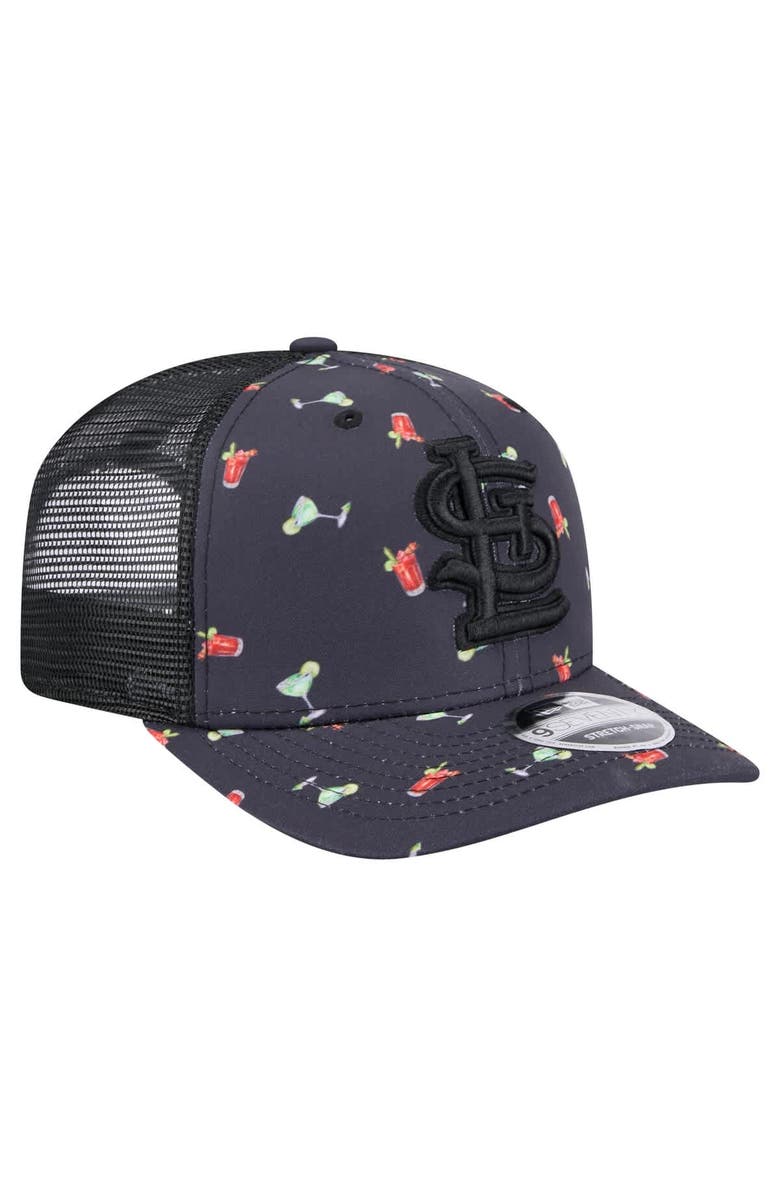 New Era Men's New Era Black St. Louis Cardinals Adventure Drinks Pattern 9SEVENTY Stretch-Snap Hat, Alternate, color, Navy