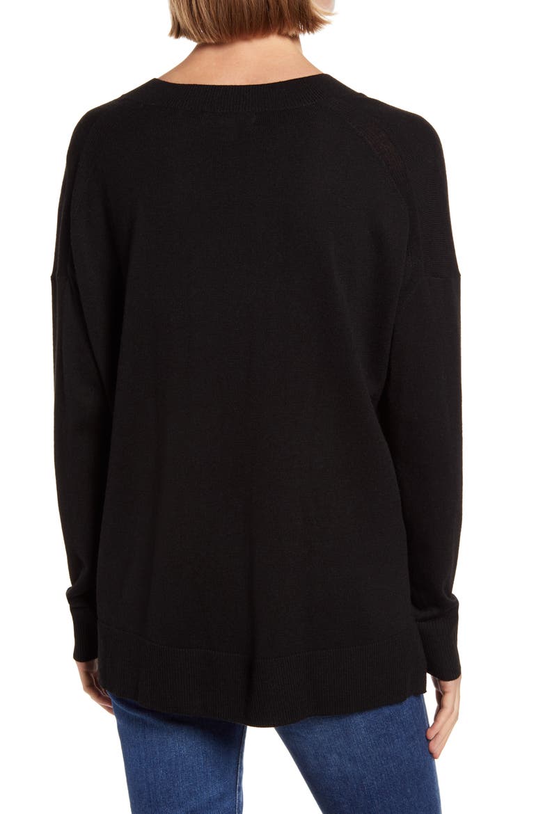 Oversize V-Neck High/Low Sweater, Alternate, color, BLACK