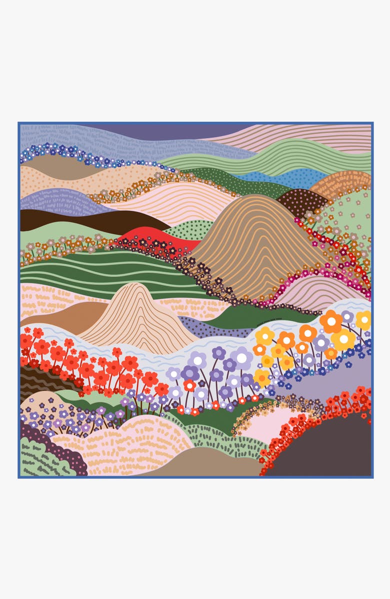 Jessie Zhao New York Double Sided Silk Scarf Of Floral Mountain, Alternate, color, Brown