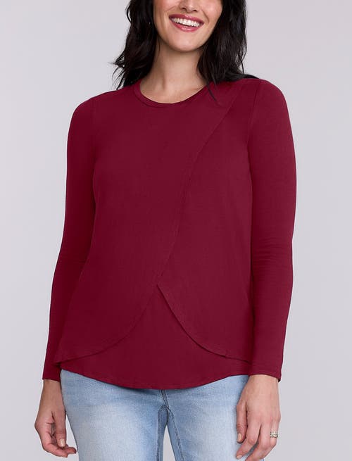 Motherhood Maternity Crewneck Long Sleeve Draped Nursing Tee In Red