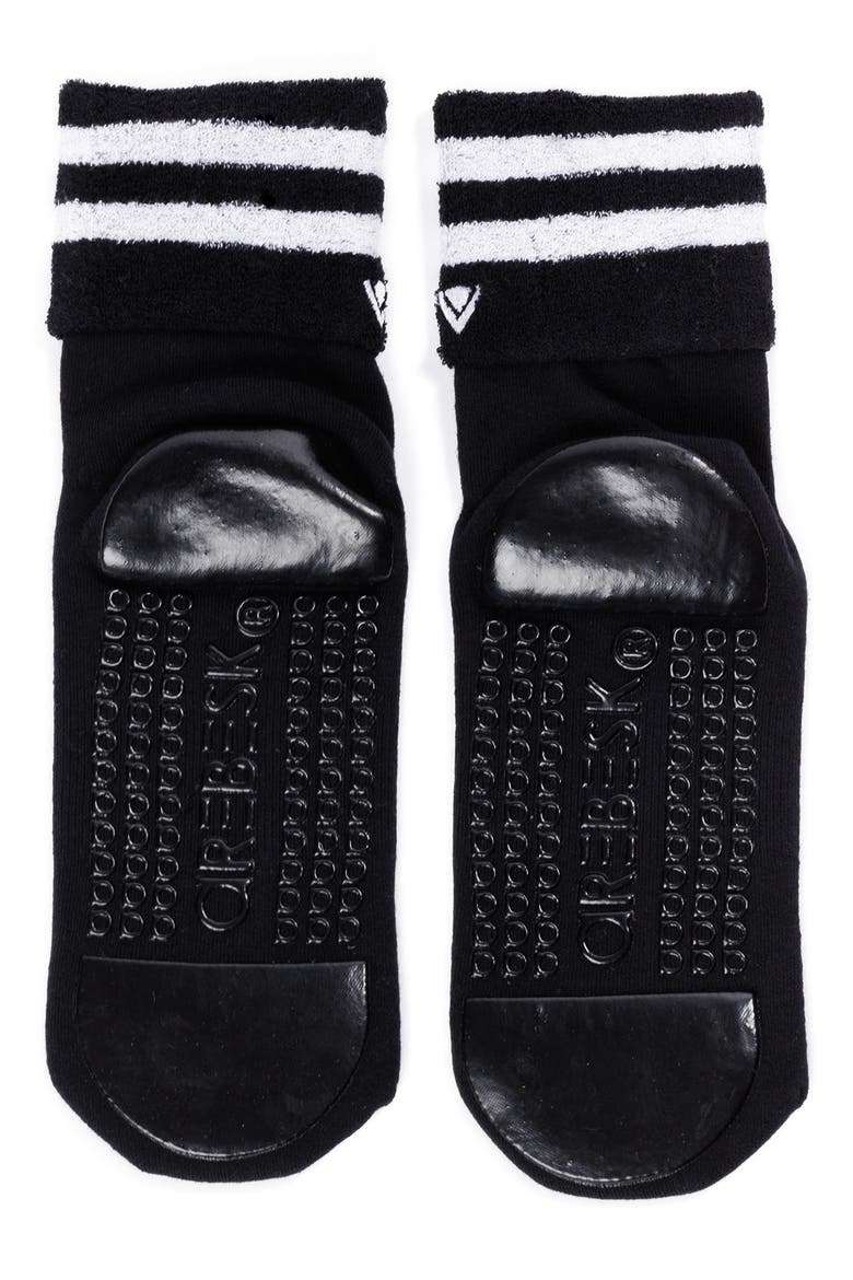 Foldover Terry Grip Quarter Socks, Alternate, color, BLACK