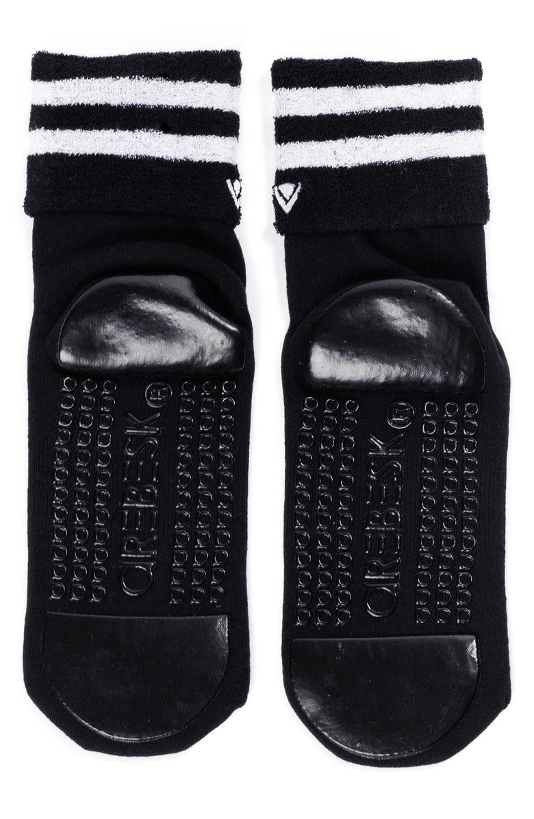 Arebesk Foldover Terry Grip Quarter Socks, Alternate, color, Black