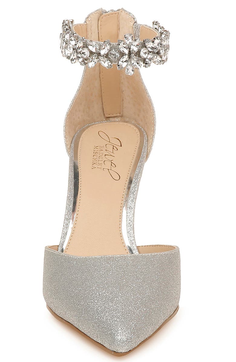 Jewel Badgley Mischka Raleigh Pointed Toe Ankle Strap Pump, Alternate, color, Silver Glitter