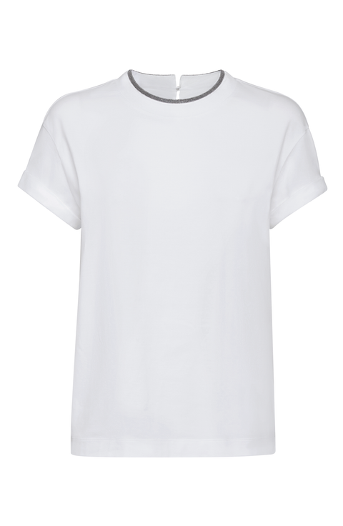 Tシャツ・カットソー BRUNELLO CUCINELLI Women Tops M0T18BD222C159 White T-shirt with V-neck BRUNELLO CUCINELLI M0T18BD222 C159 - Ancote