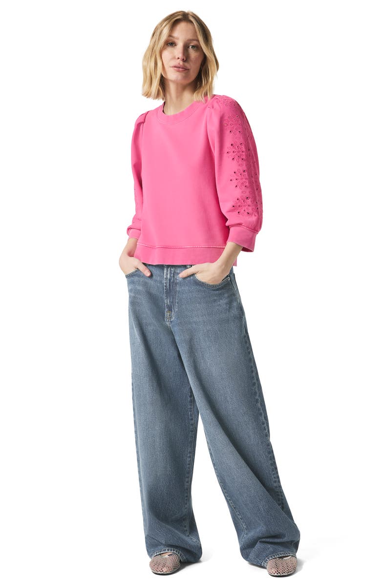 Splendid Rory Embroidered Eyelet Sleeve Sweatshirt, Alternate, color, Lilac Rose