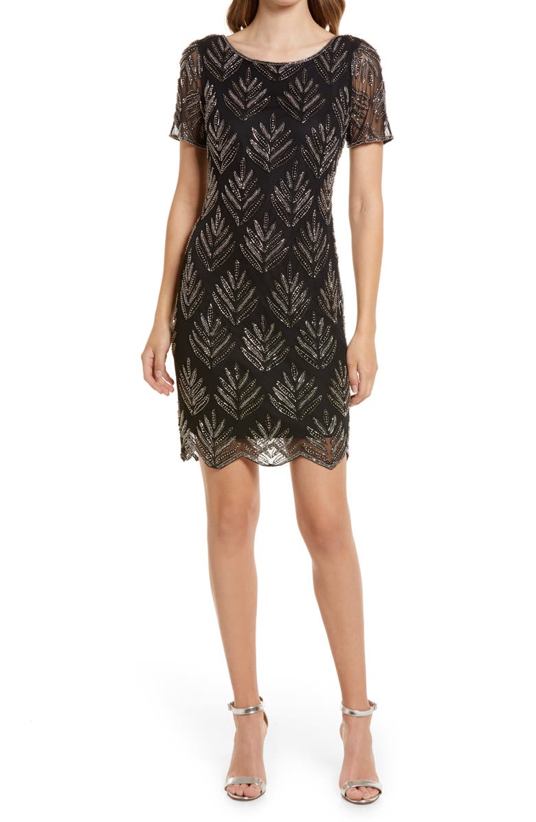 Pisarro Nights Beaded Leaf Sheath Dress, Main, color,