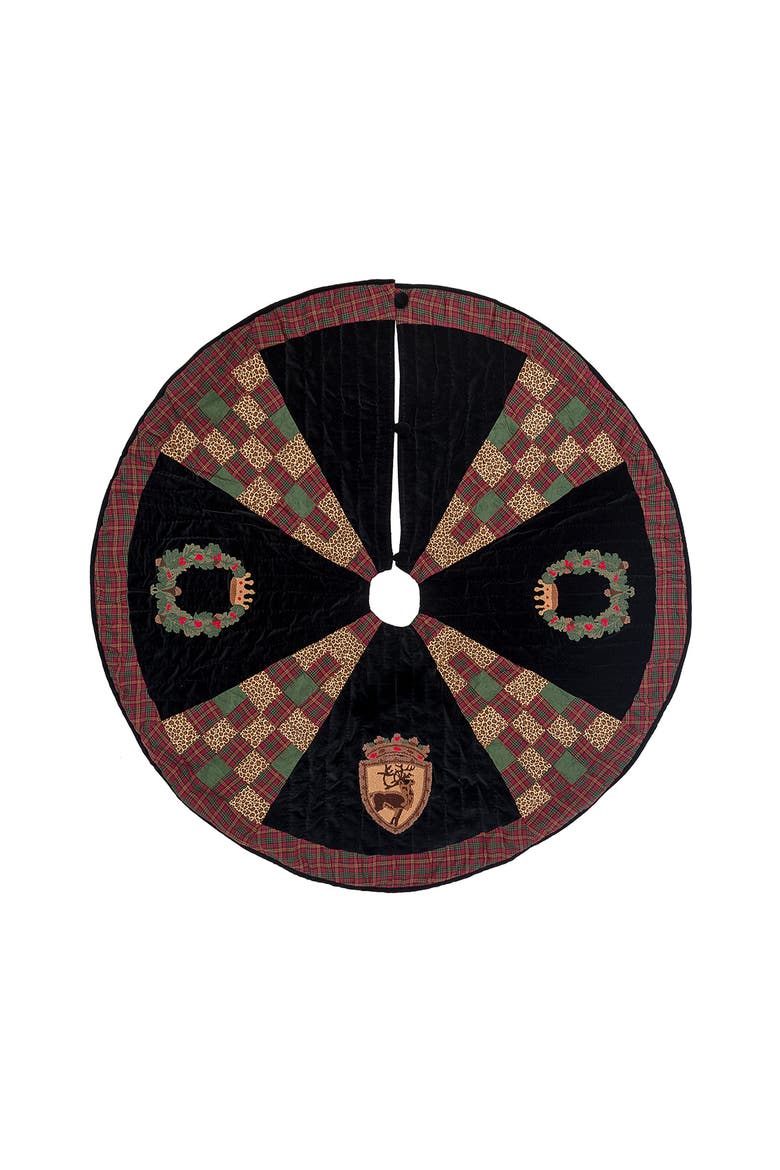 Blair Castle Checkered Wedges Patchwork 100% Cotton Christmas Tree Skirt 54", Main, color, Black
