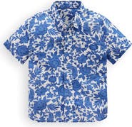 Mini Boden Kids' Print Short Sleeve Linen & Cotton Button-Down Shirt