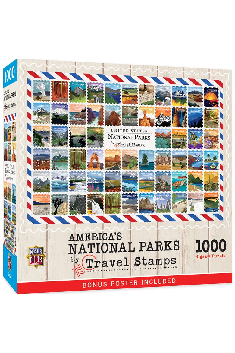 National Parks Stamps 1000pc Puzzle, Main, color, Multicolor