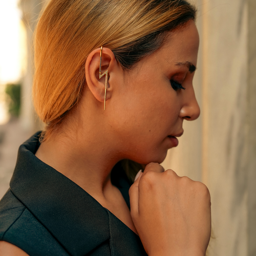 Spero London True Lightning Gemstones Sterling Silver Bolt Ear Crawler In Gold
