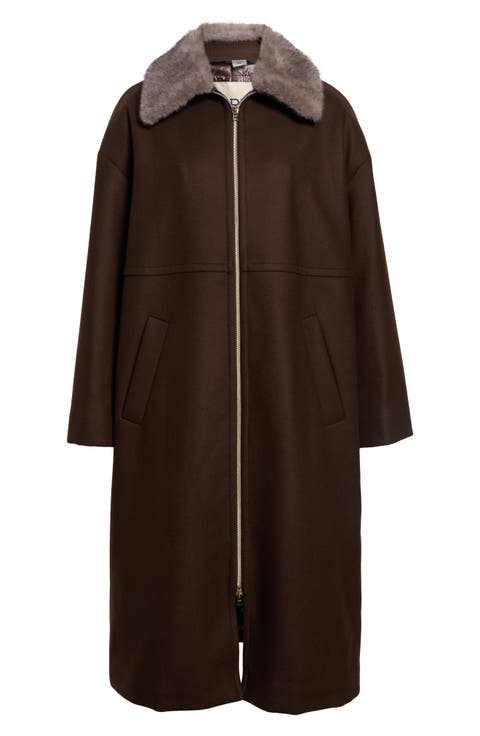 Faux Fur Collar Virgin Wool Blend Coat