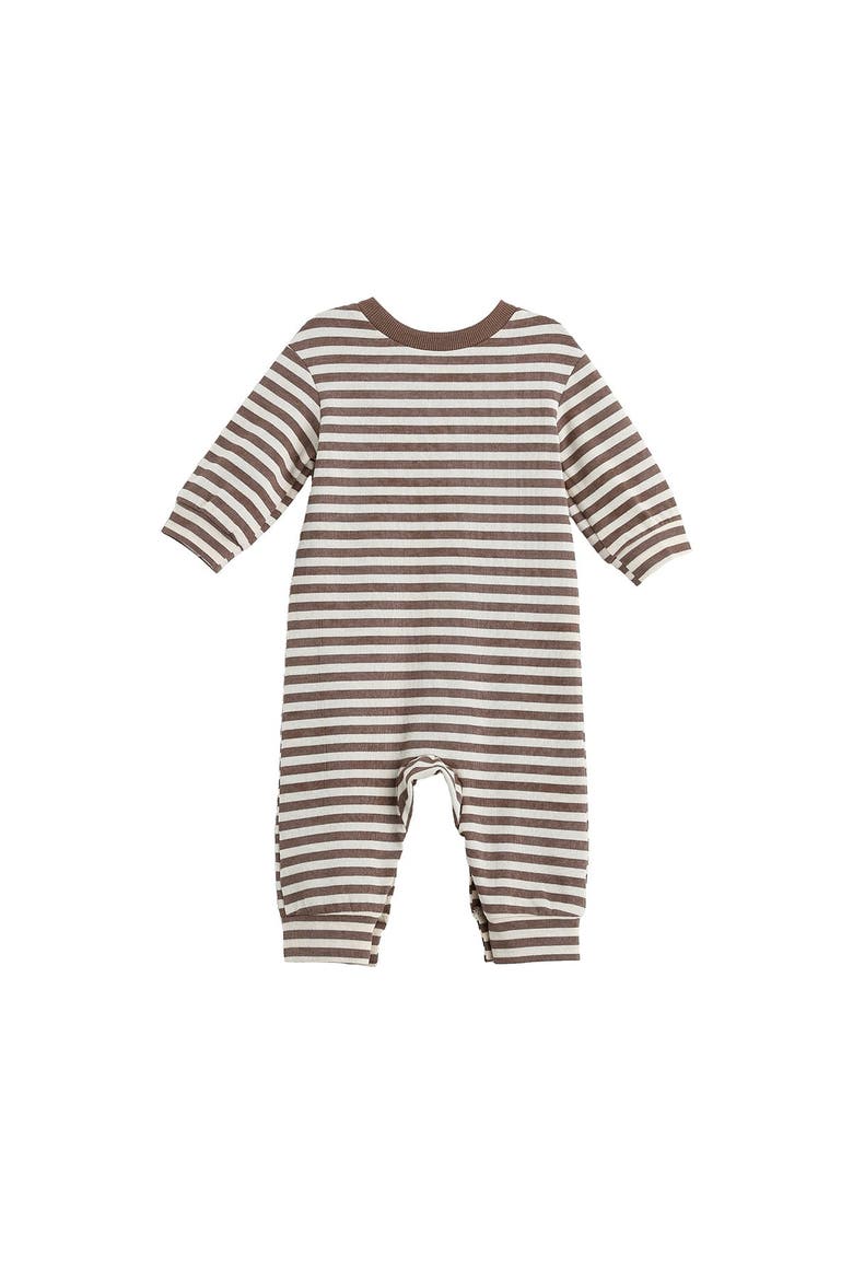 Max Long Sleeve Striped Ribbed Trim Jogger Leg Romper, Alternate, color, Brown