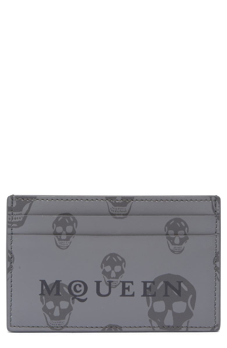McQueen Skull Leather Card Case, Main, color, Grey/ Dark Grey