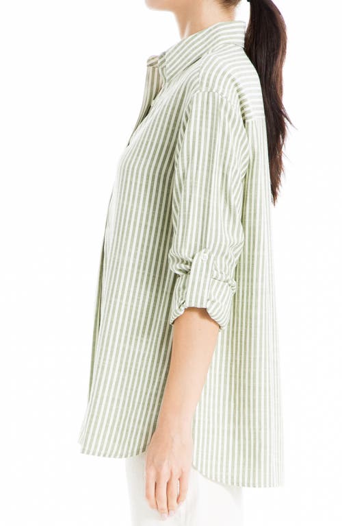 MAX STUDIO MAX STUDIO STRIPE OVERSIZE LONG SLEEVE BUTTON-UP TUNIC 