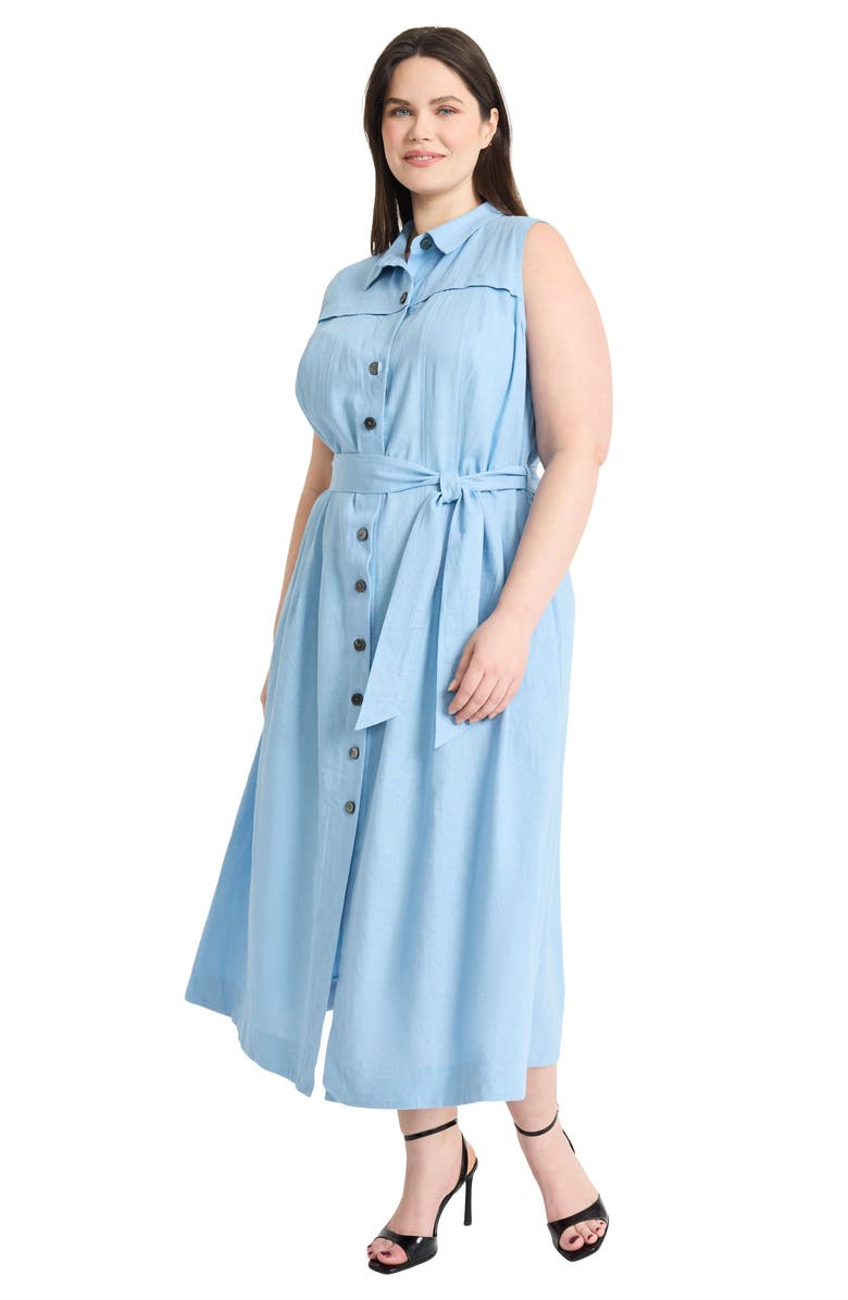 Maggy London Tie Waist Sleeveless Maxi Shirtdress, Alternate, color, Blssf Blue