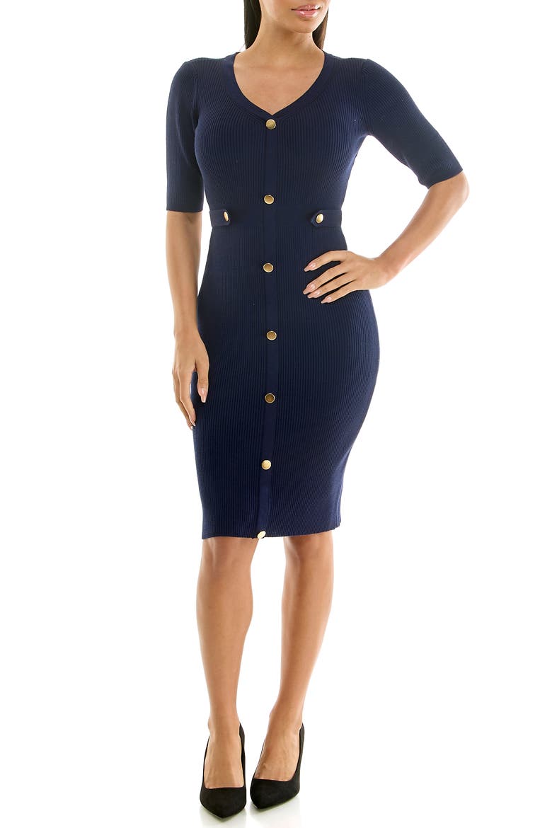 Ribbed Body-Con Sweater Dress, Main, color, NAVY