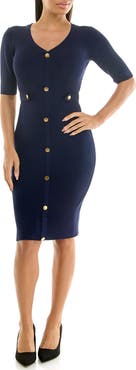 Nina Leonard Ribbed Body-Con Sweater Dress