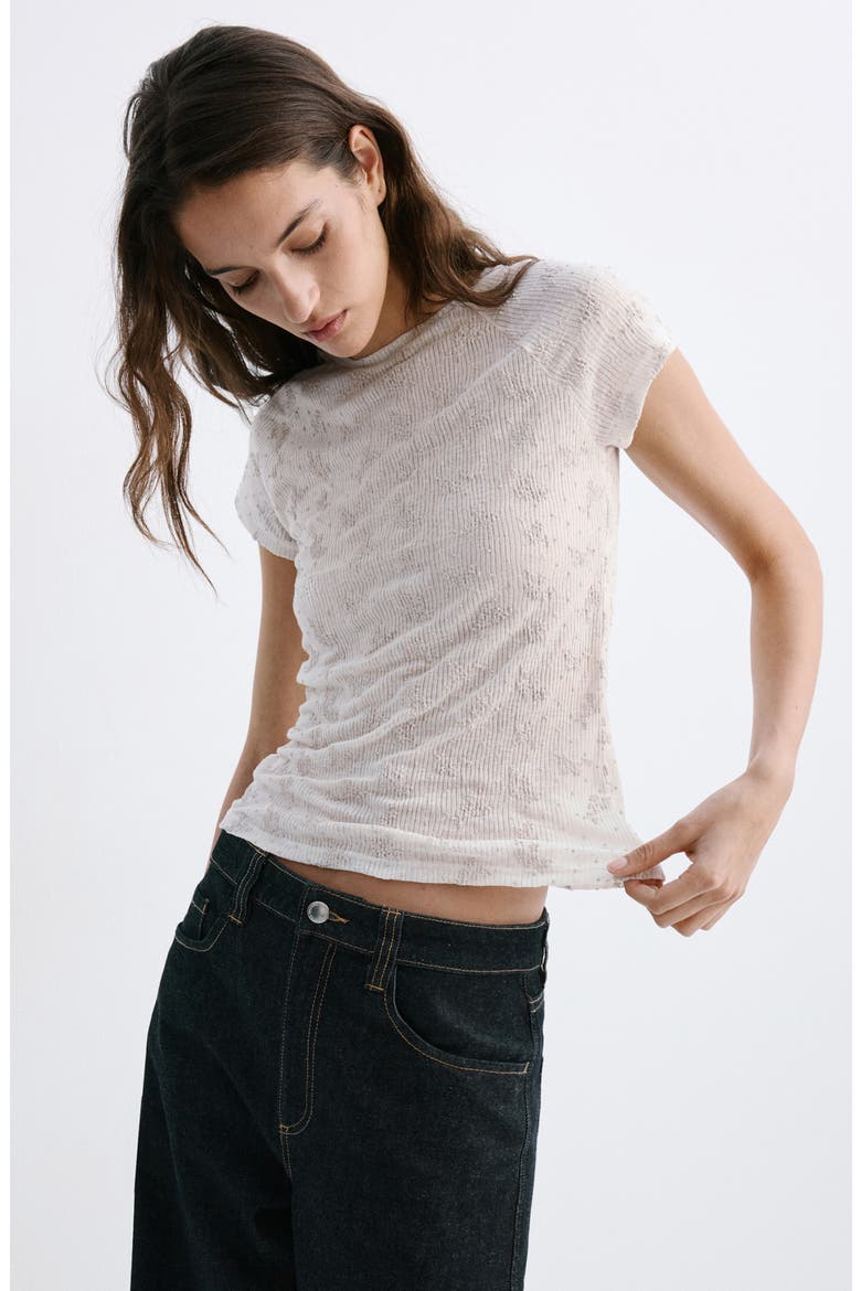 Raised Embroidery T-Shirt, Alternate, color, ECRU
