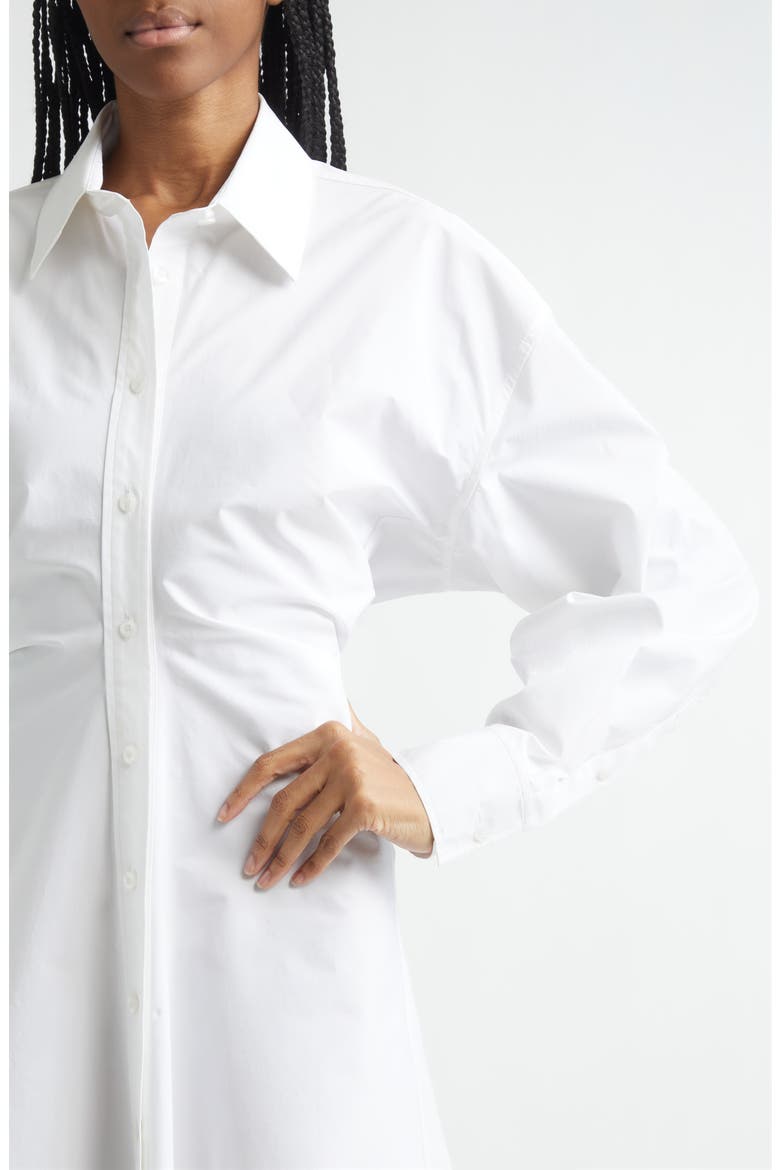 Zip Cinch Long Sleeve Stretch Cotton Mini Shirtdress, Alternate, color, WHITE