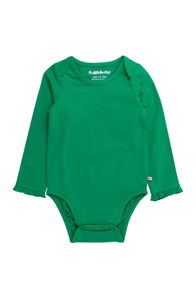 RuffleButts Baby/Toddler Girls Knit Long Sleeve Ruffle Layering Bodysuit, Main, color, Green