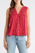 Lucky Brand Lace Inset Cotton Button-Up Tank