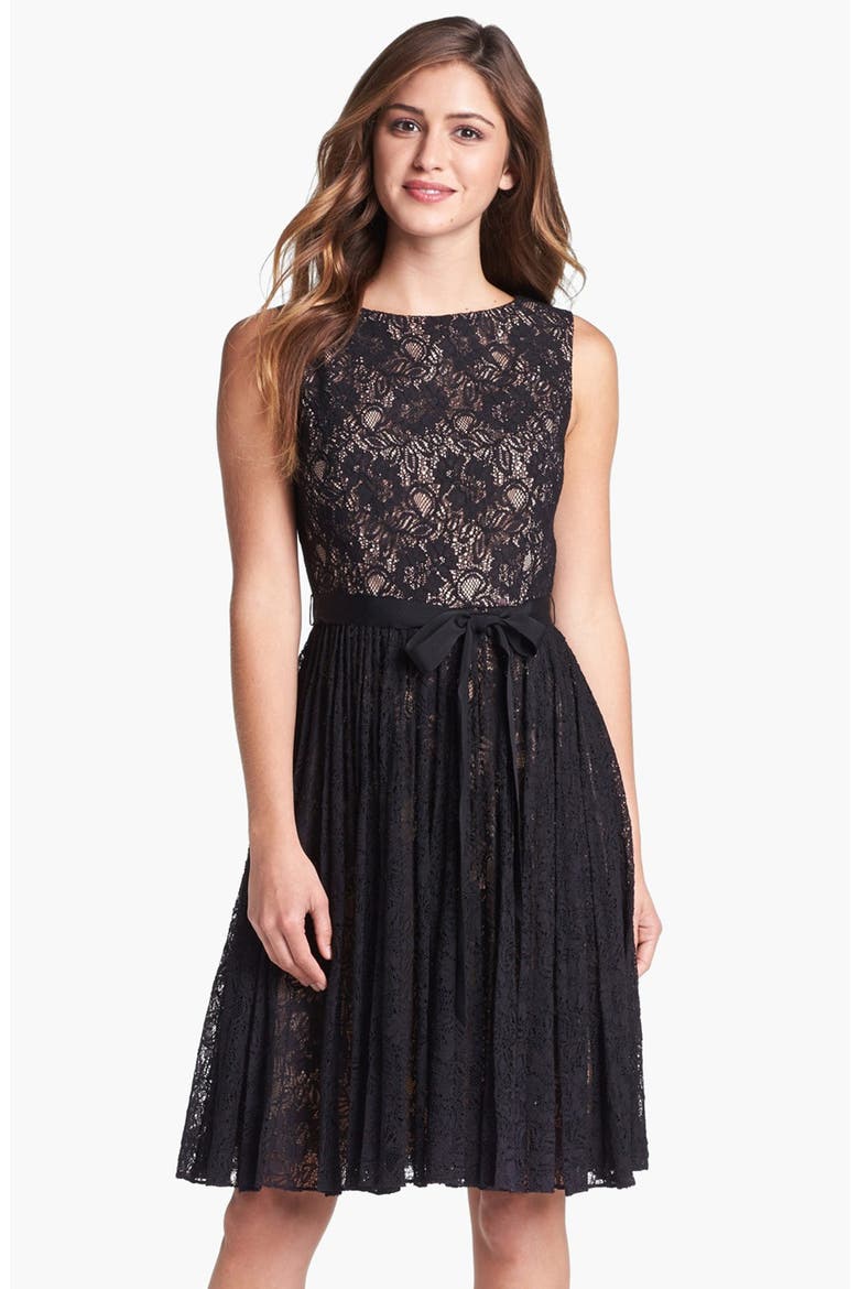 Lace Fit & Flare Dress, Main, color, BLACK