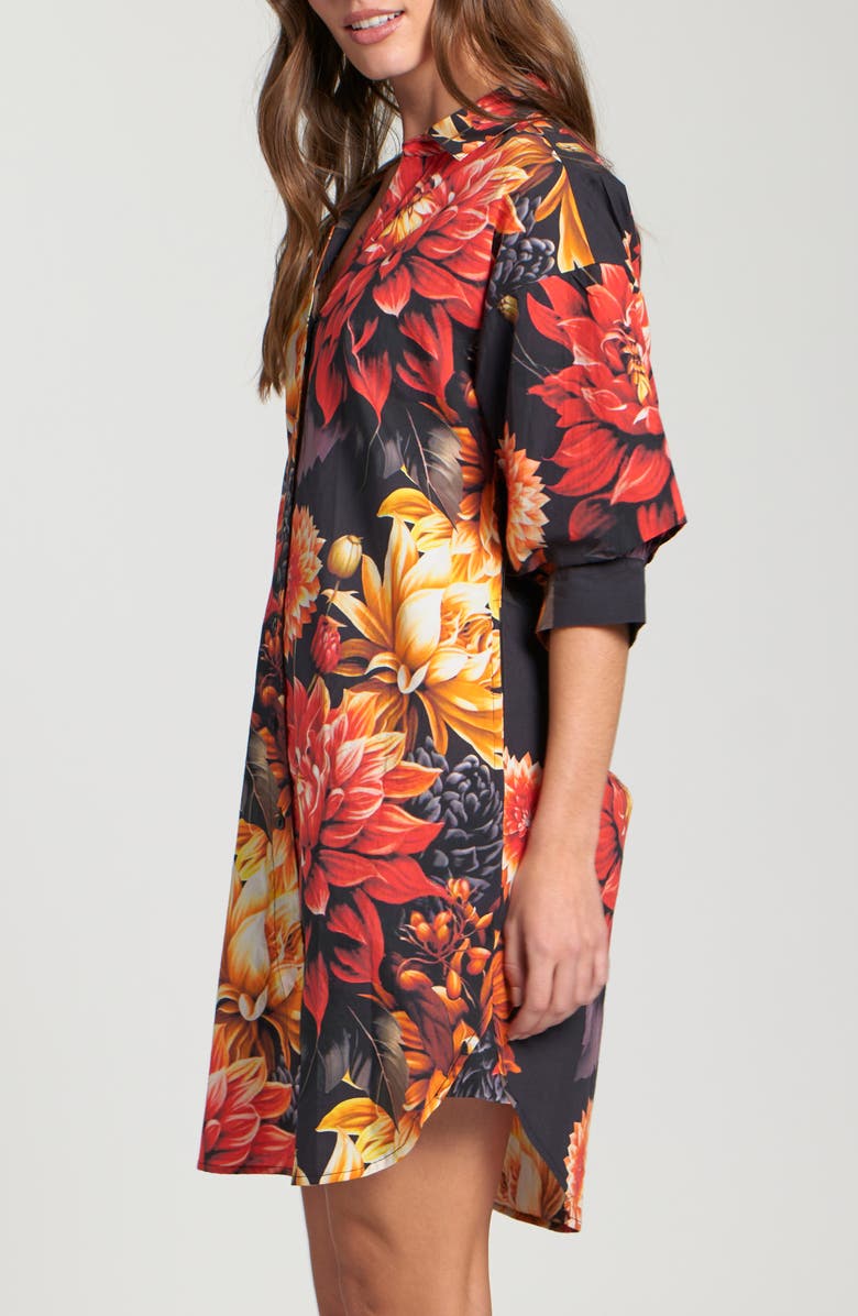APNY Floral Print Puff Sleeve Shirtdress, Alternate, color, Red Multi