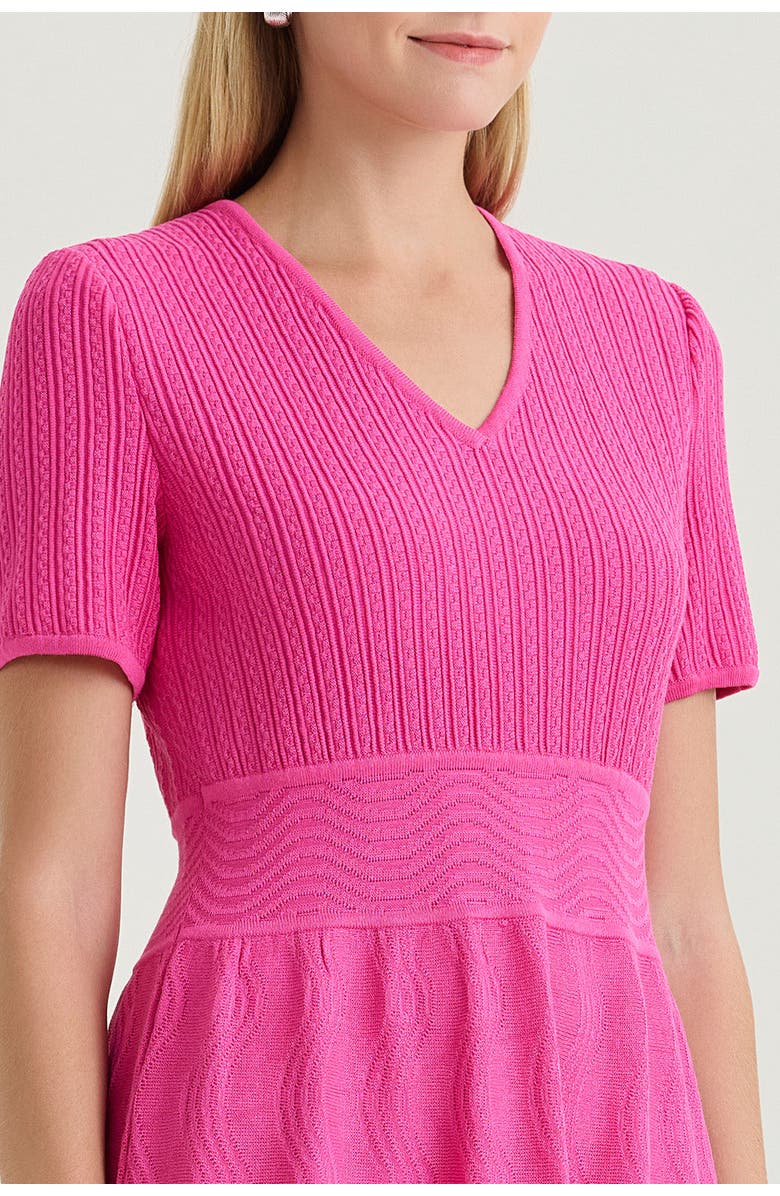 Ming Wang Fit-N-Flare Multi-Stitch Soft Knit Dress, Alternate, color, Carmine Rose