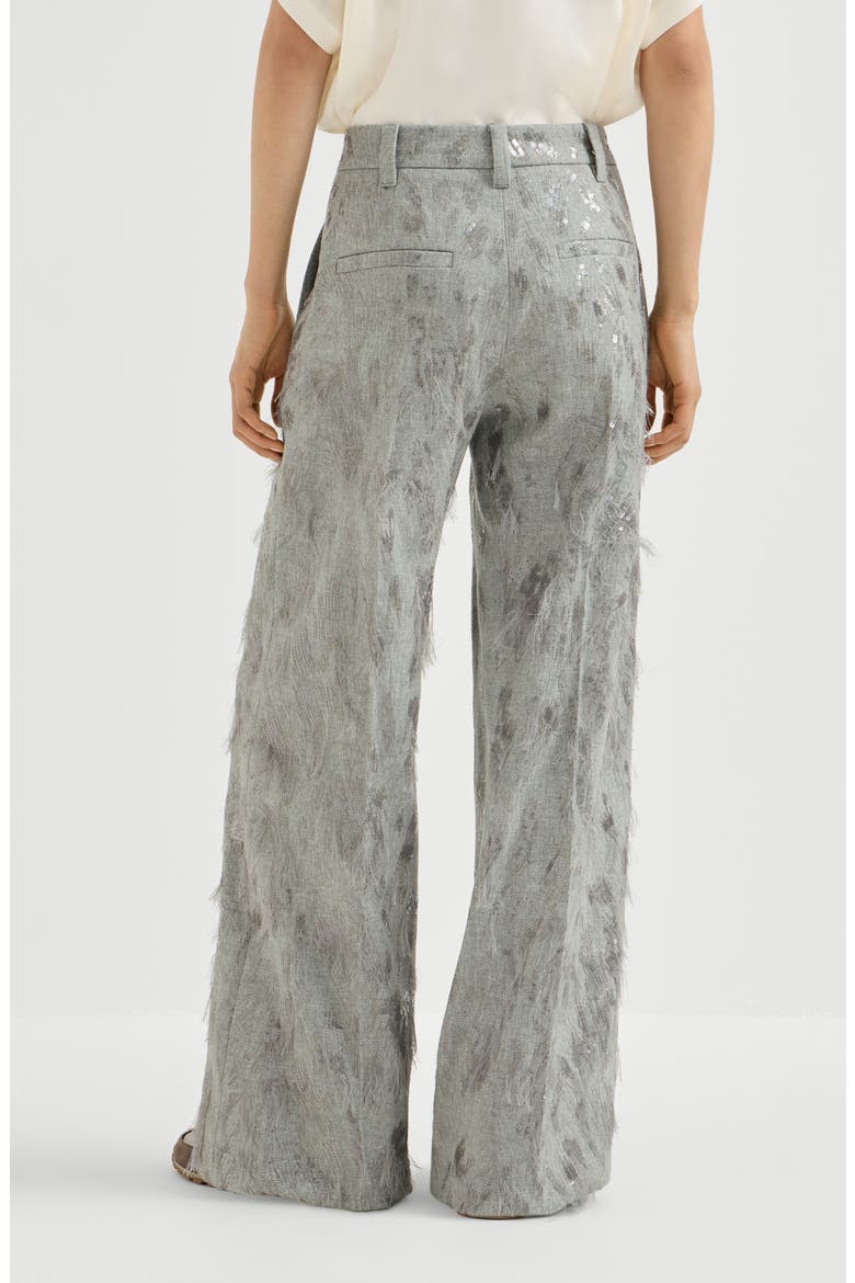 Virgin wool and cashmere twill flannel loose flared trousers with dazzling lynx embroidery, Alternate, color, Grey