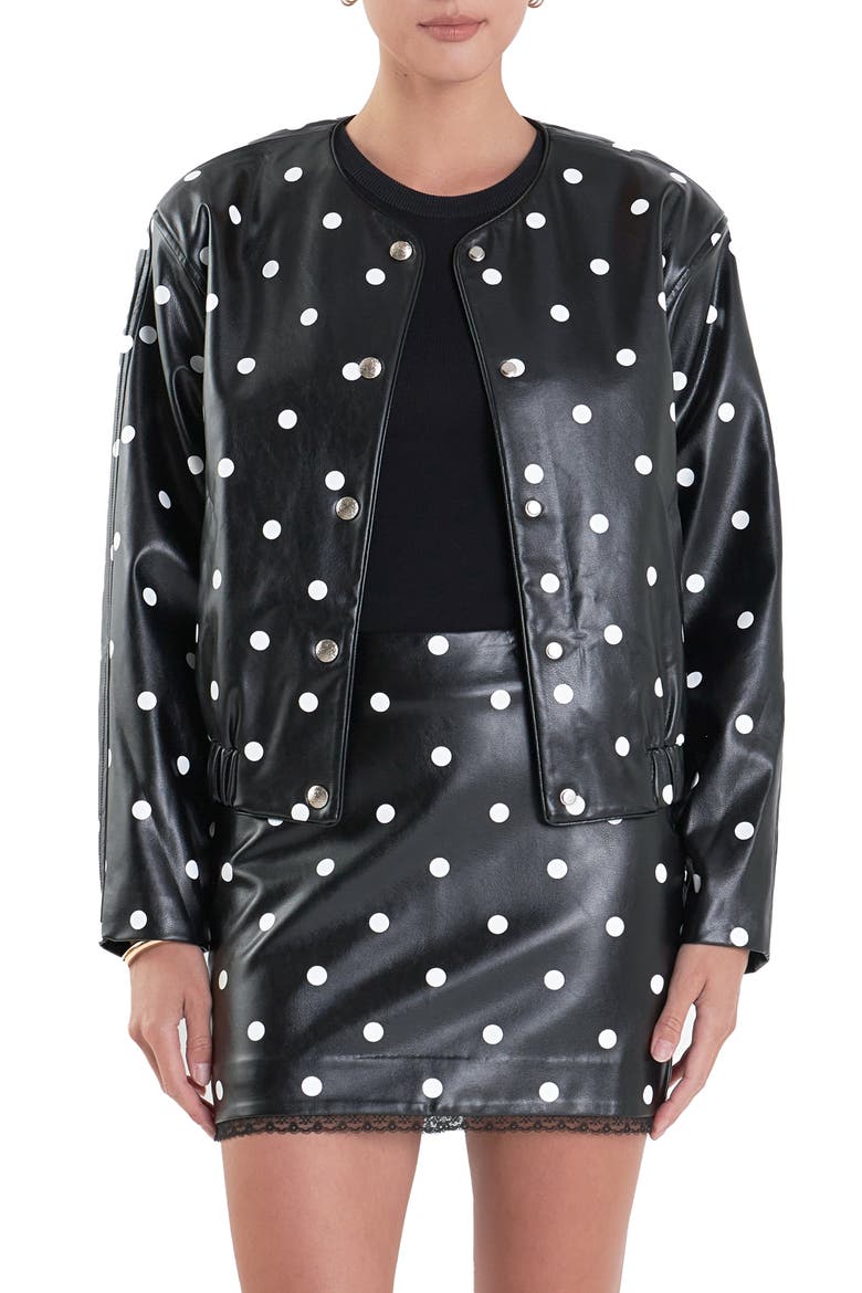 Polka Dot Faux Leather Jacket, Main, color, BLACK/ WHITE
