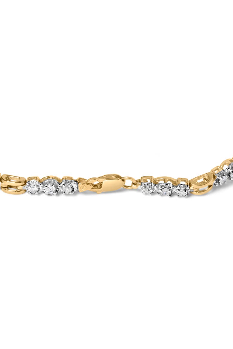 10k Yellow Gold 1.00 Cttw Diamond 3 Stone Link Bracelet   Inches, Alternate, color, Yellow