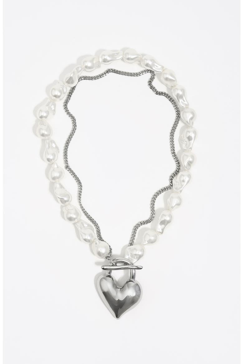 Padlock Heart And Pearl Necklace, Main, color, DARK SILVER