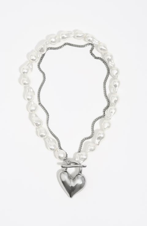 Padlock Heart And Pearl Necklace