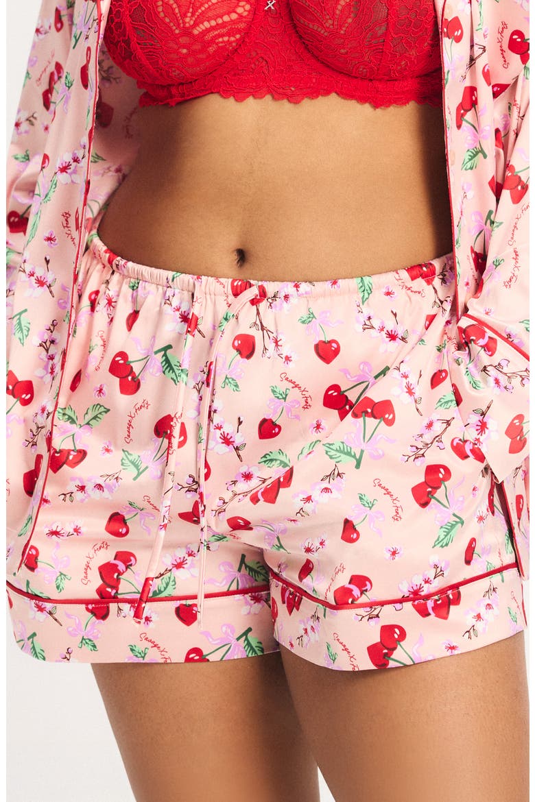 Satin Ever After Cuffed Pajama Shorts, Main, color, RETRO ROSE LIL TART PRINT