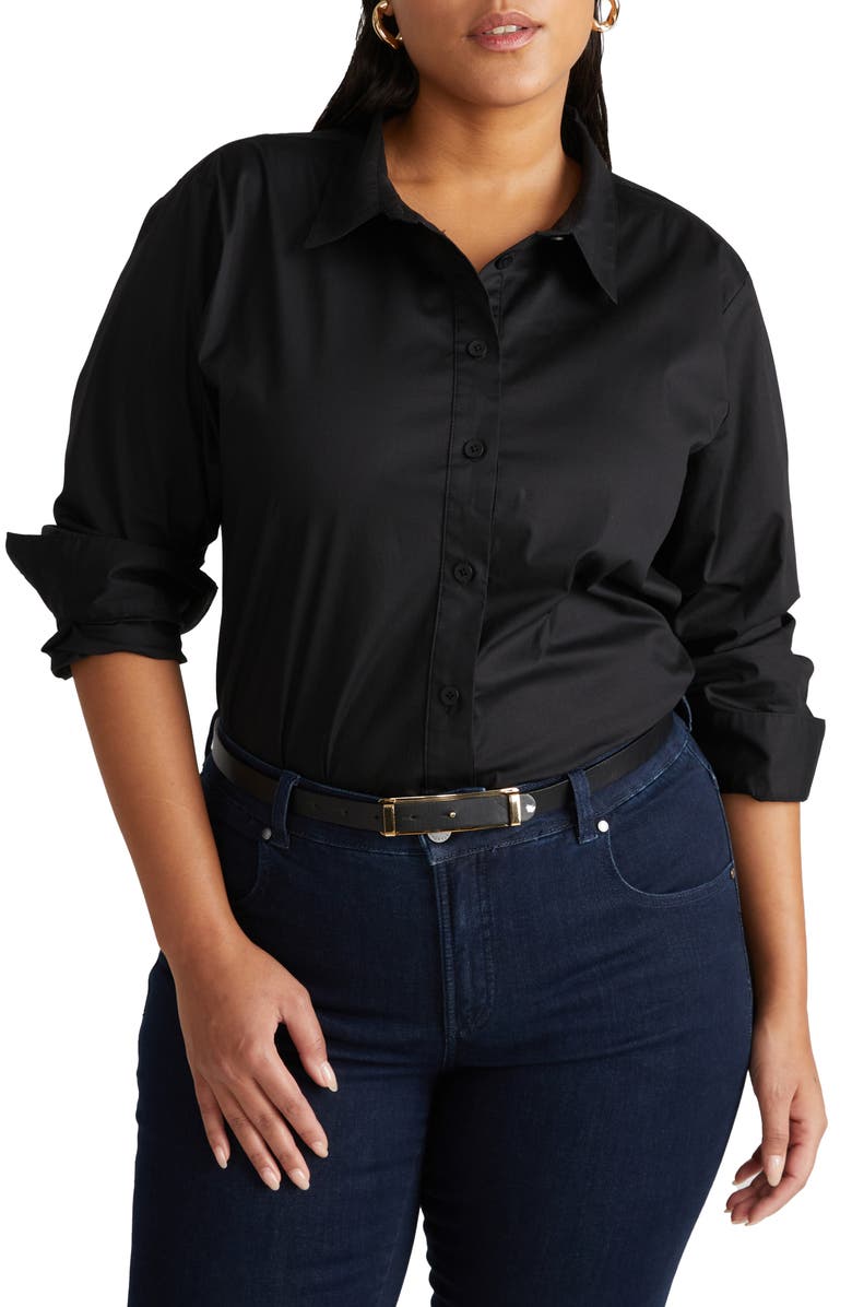 Universal Standard The Artist Stretch Cotton Poplin Button-Up Shirt, Main, color,