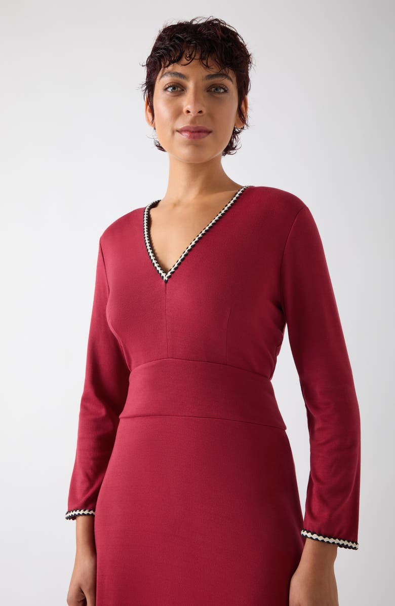 LK Bennett Yvonne Long Sleeve Ponte Midi Dress, Alternate, color, Red