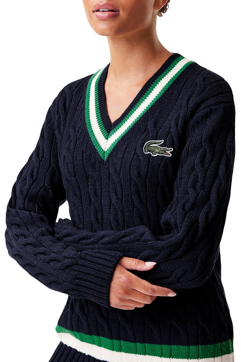 Cable Knit Wool Blend Tennis Sweater, Alternate, color, UJ7 NAVY BLUE/ ROCKET-WHITE