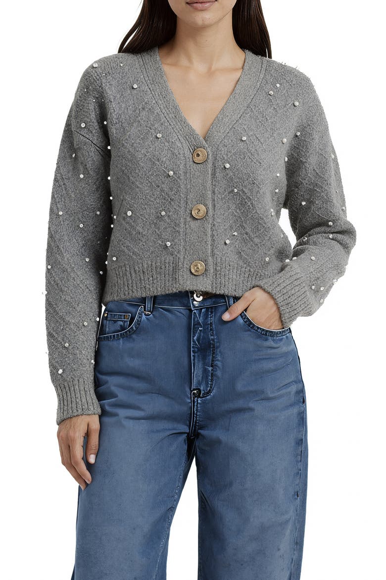 Embellished Cardigan Sweater, Main, color, HEATHER GREY