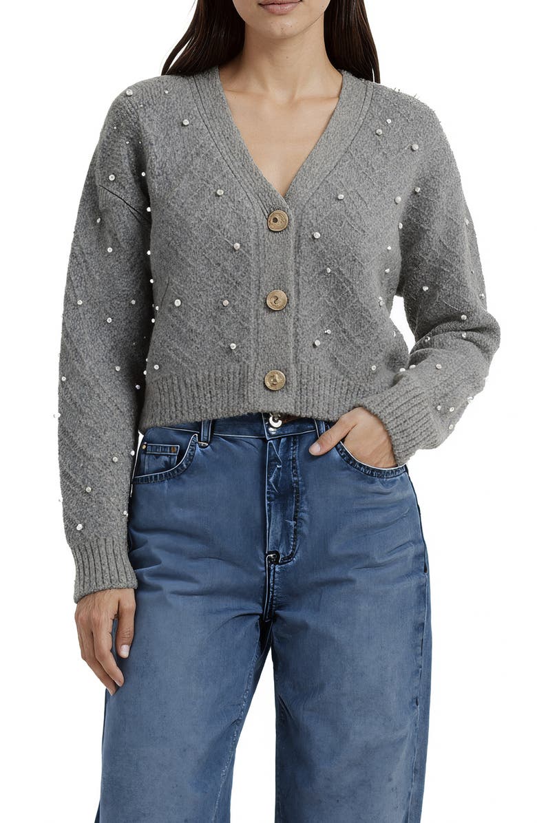 Lush Embellished Cardigan Sweater, Main, color, Heather Grey