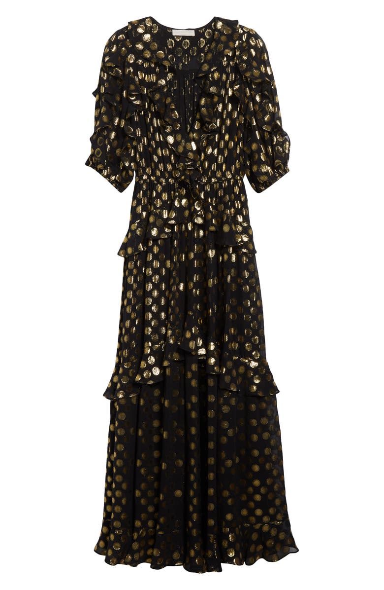 Ulla Johnson Tida Metallic Dot Silk Blend Dress, Alternate, color, Obsidian