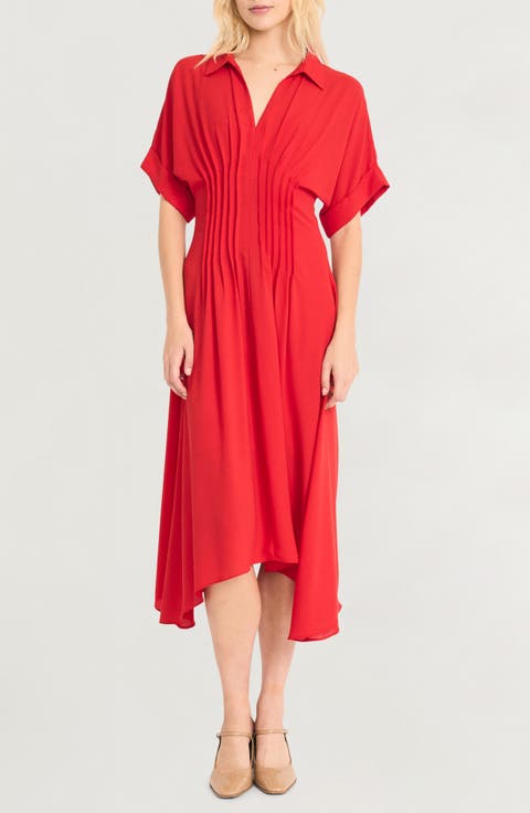 Short Sleeve Handkerchief Hem Midi Dress