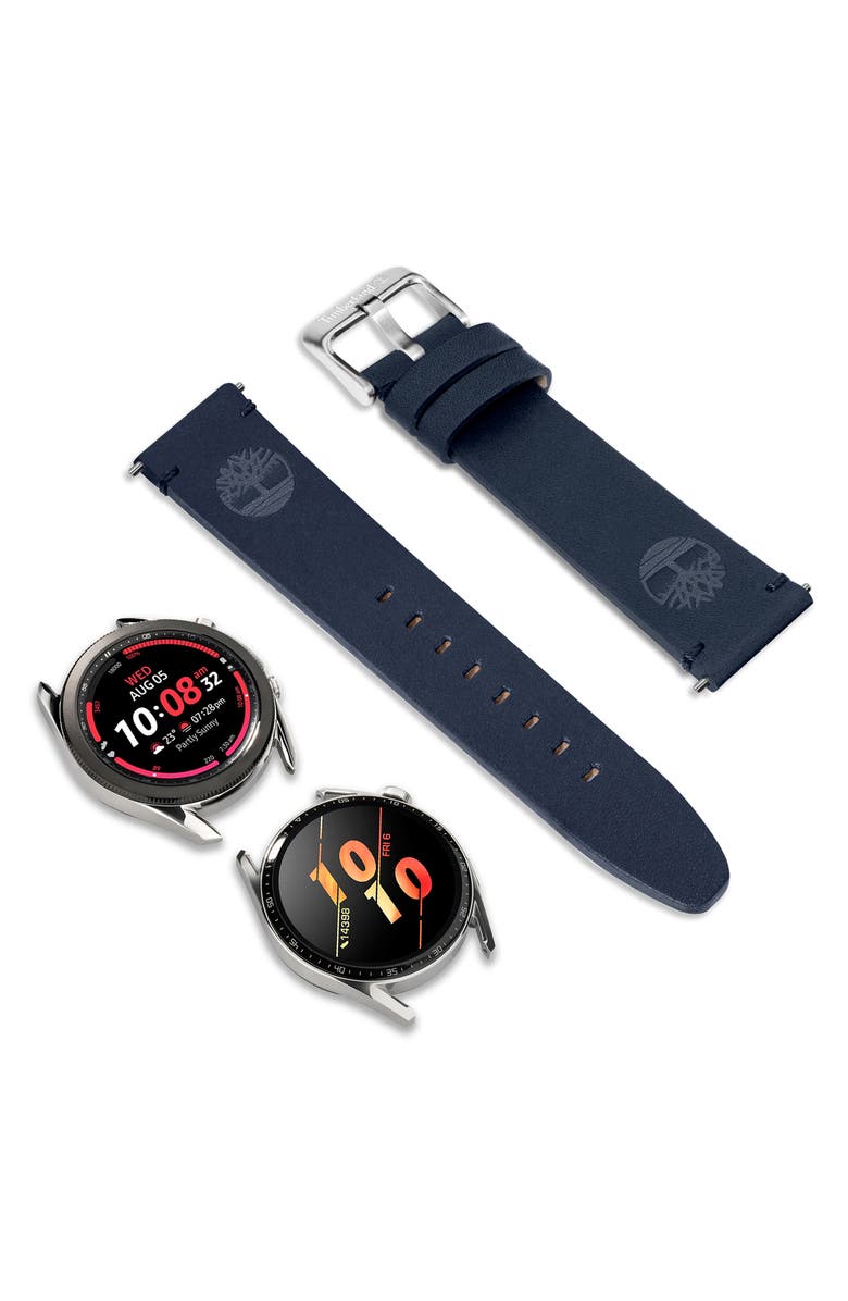 Timberland Leather 22mm Smart Watch Watchband, Alternate, color, Navy