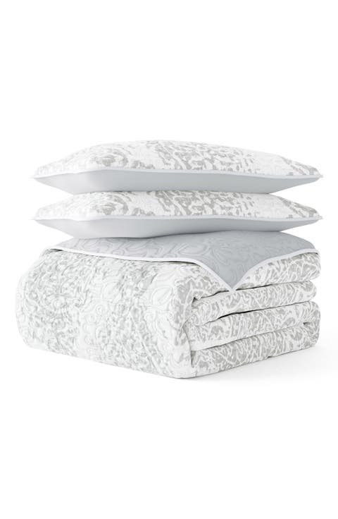All Season Distressed Damask Reversible Down Alternative Quilt & Sham Set