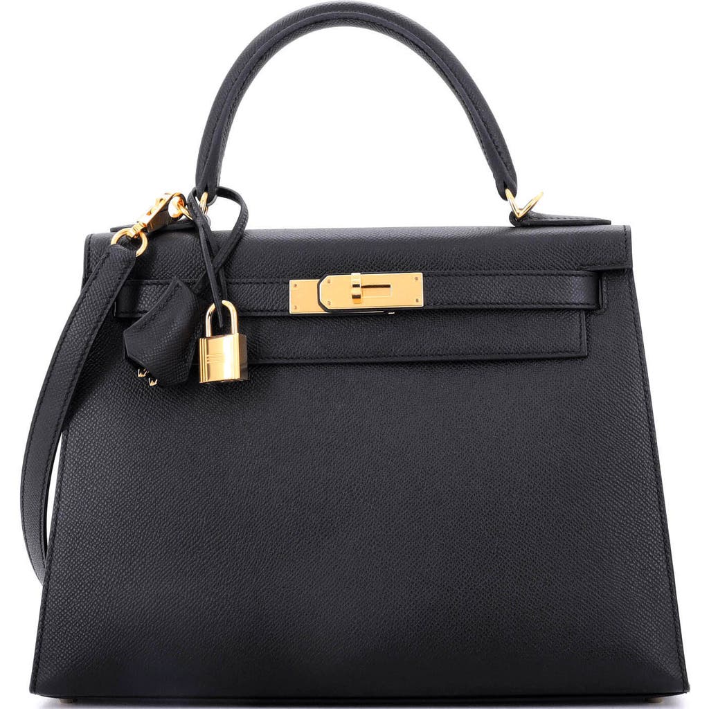 Pre-owned Hermes Hermes Kelly Handbag Black Epsom With Gold Hardware 28 In Black