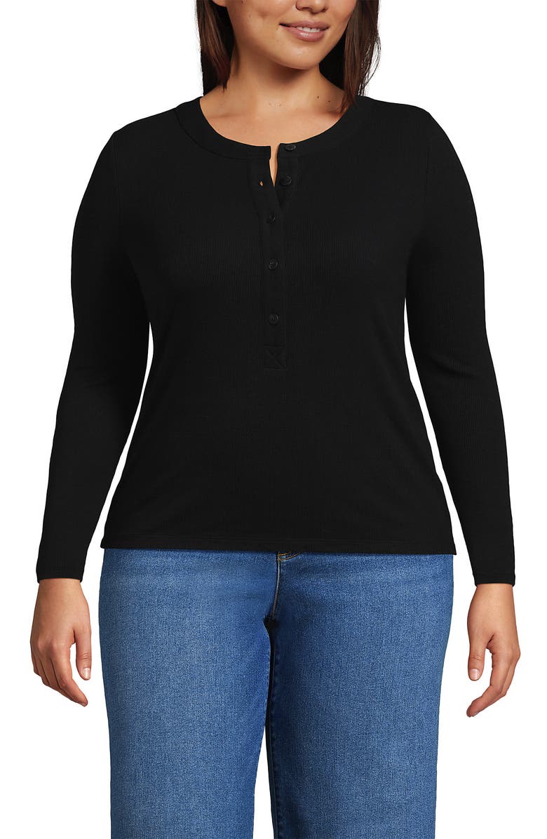 Lands' End Drapey Rib Skimming Long Sleeve Henley, Main, color, Black