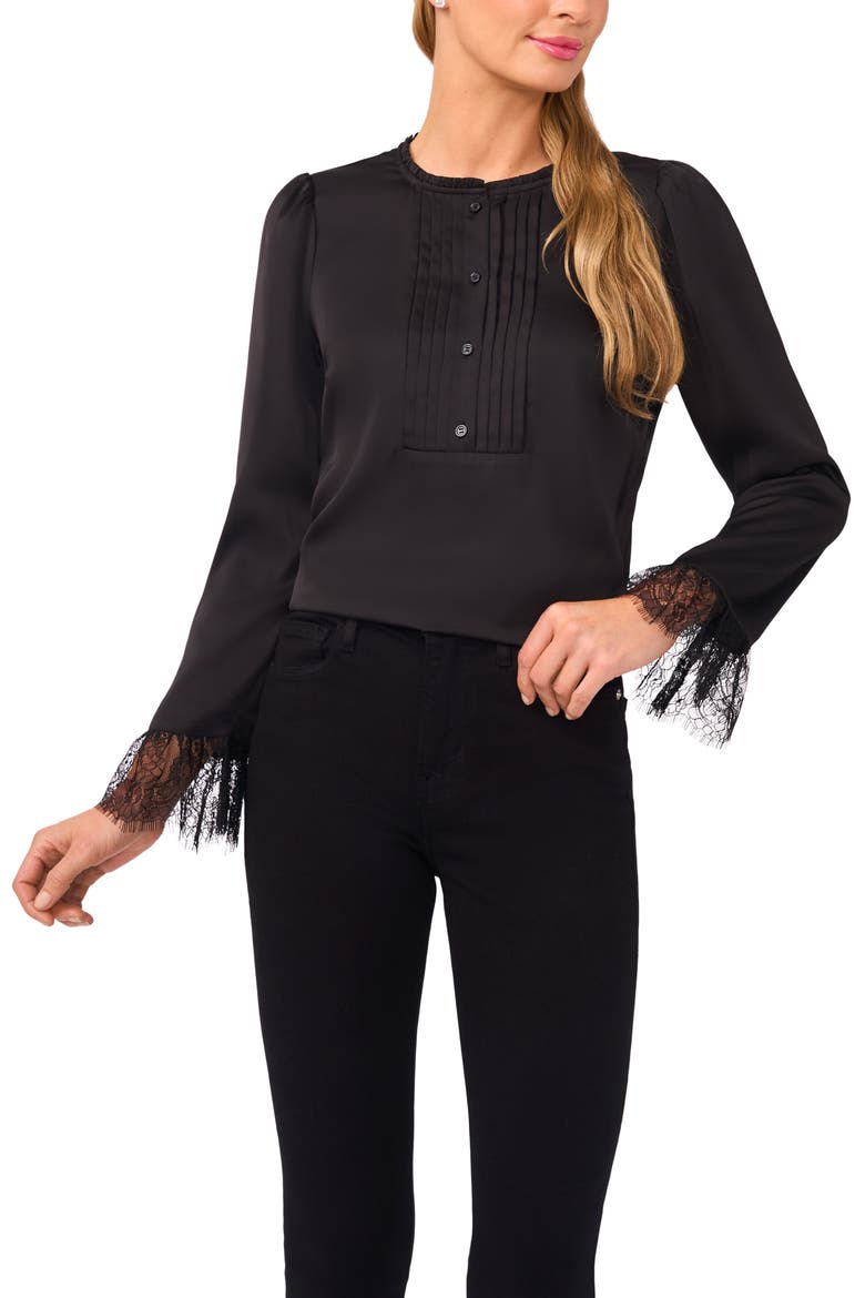 Pintuck Lace Trim Top, Main, color, RICH BLACK