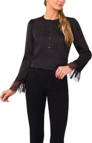 CeCe Pintuck Lace Trim Top