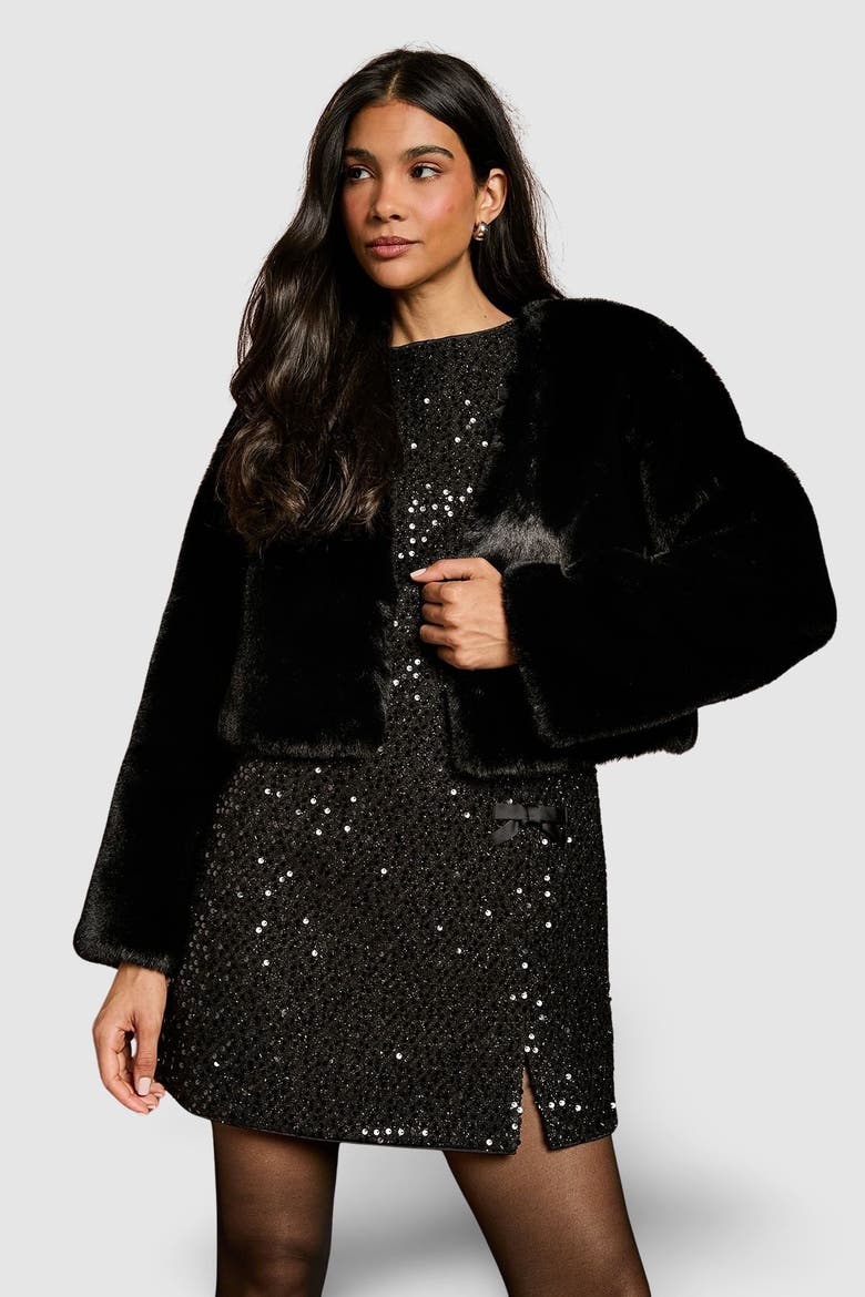 Edge To Edge Faux Fur Coat, Alternate, color, Black