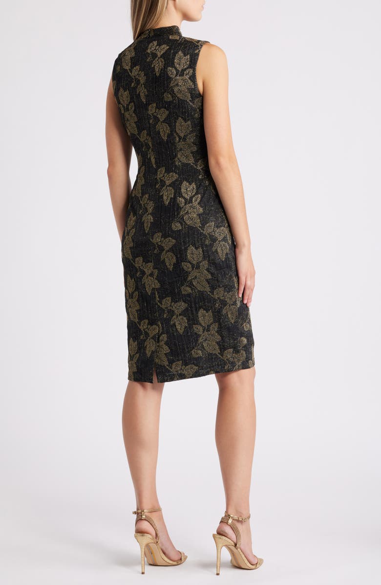 Vince Camuto Metallic Leaf Print Bodycon Dress, Alternate, color, 