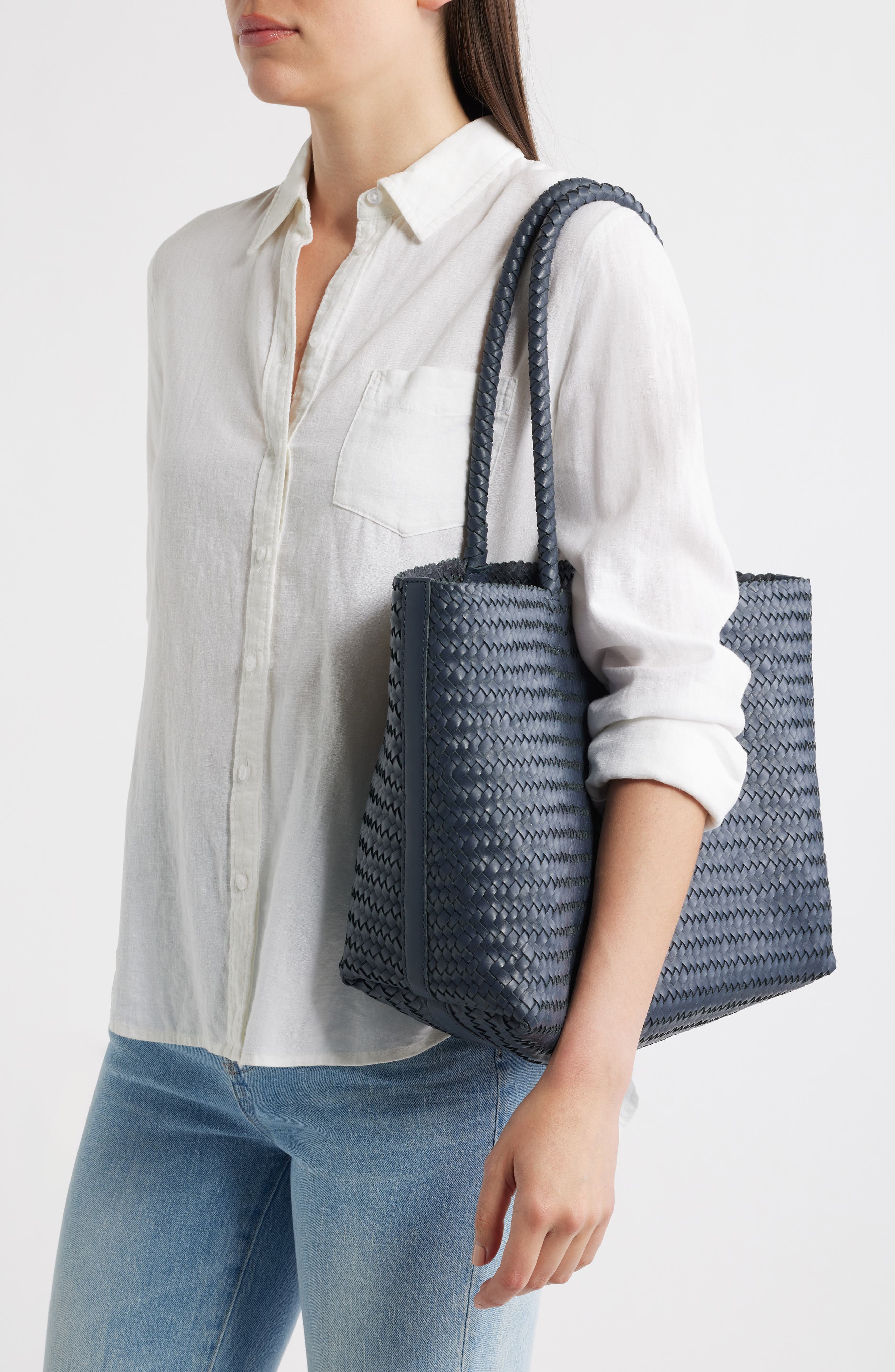 Handwoven Leather Tote, Alternate, color, NIGHTTIME